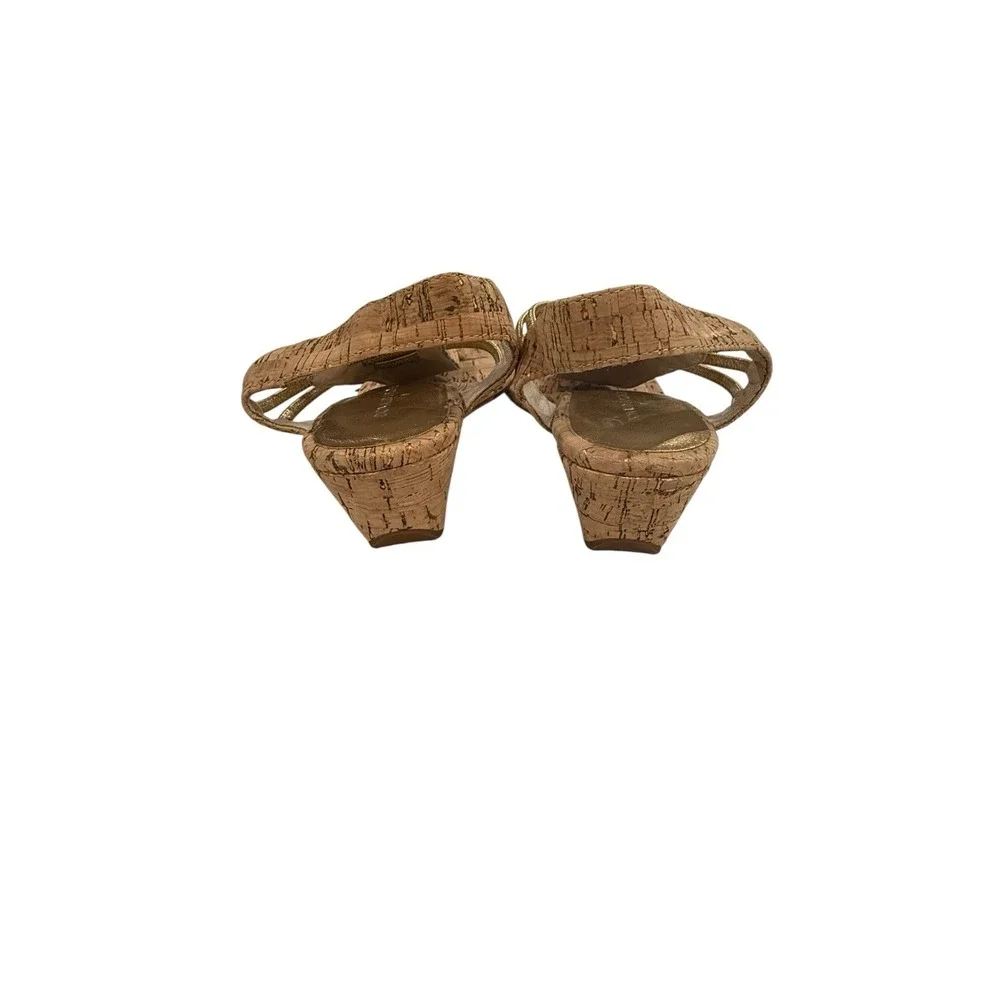 Donald Pilner Vensa Cork Wedge Sandal With Gold Lame Accent 9.5